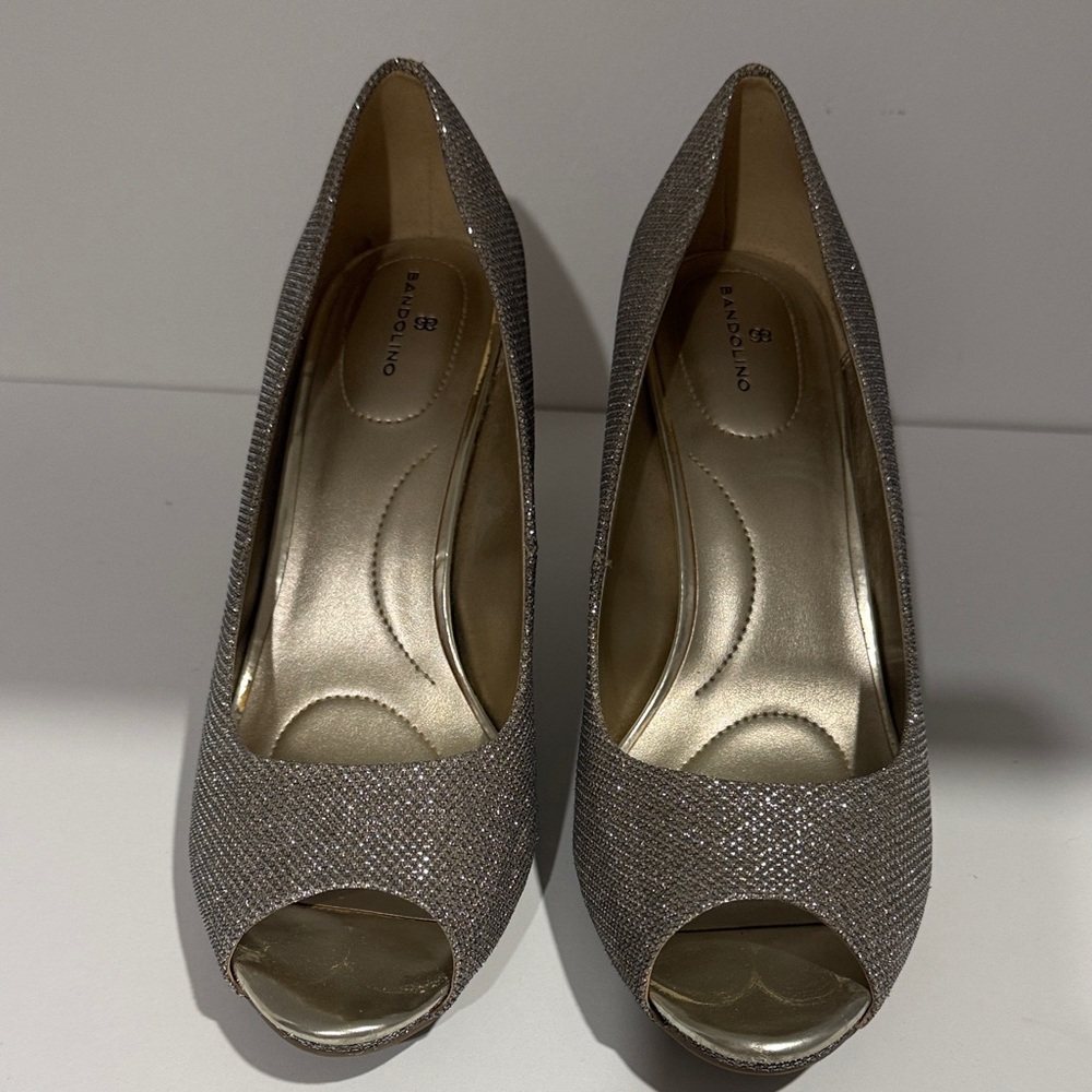 Women's Glitter Peep Toe Heels - silver
